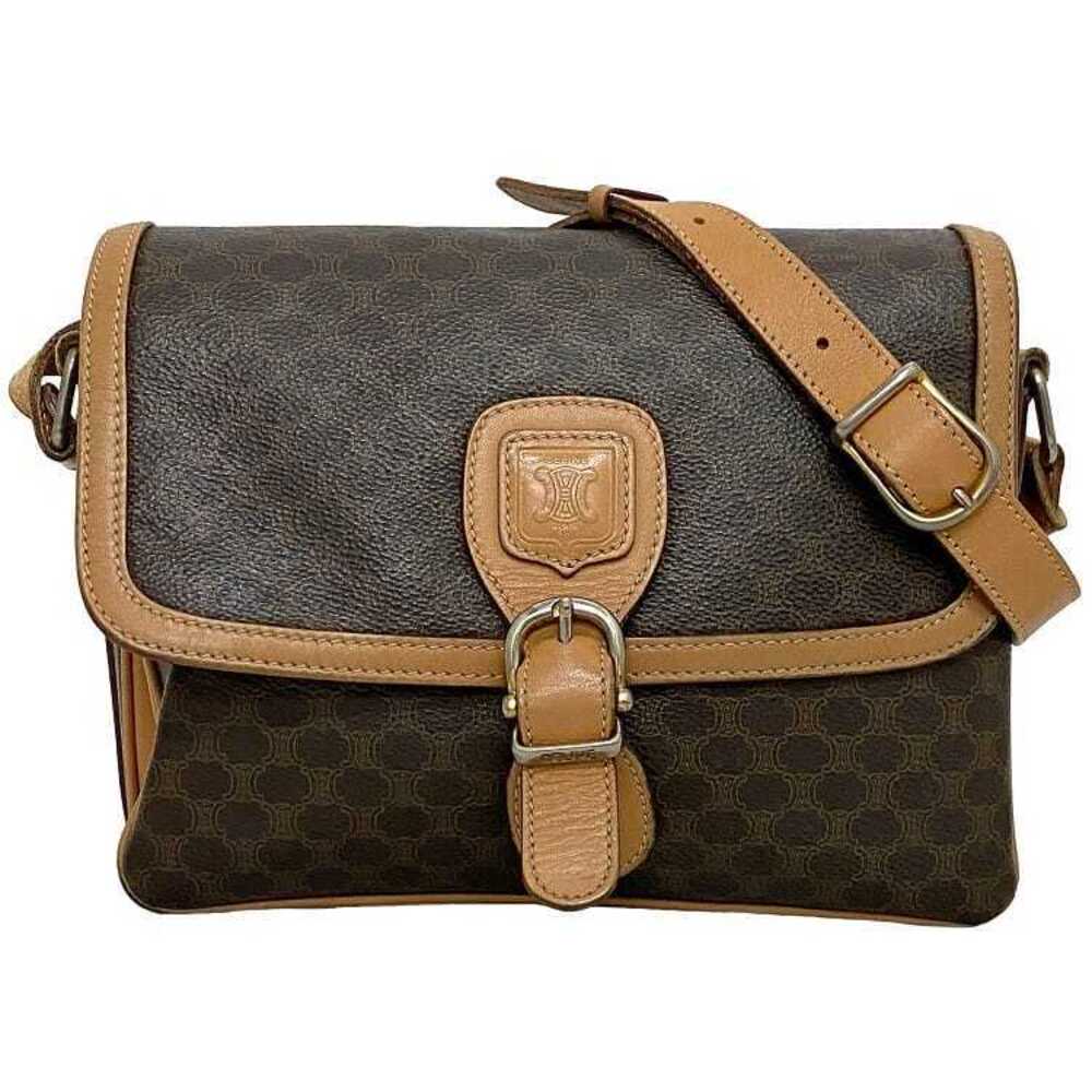 Celine Shoulder Bag Brown Beige Macadam Leather Crossbody Flap Logo